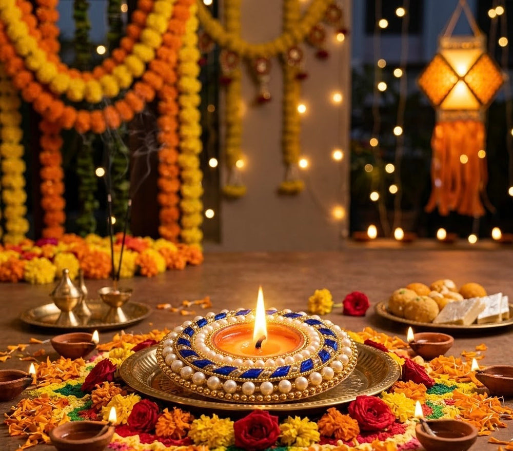 Pearl-beaded diya from the Diwali Wishes Gift Hamper