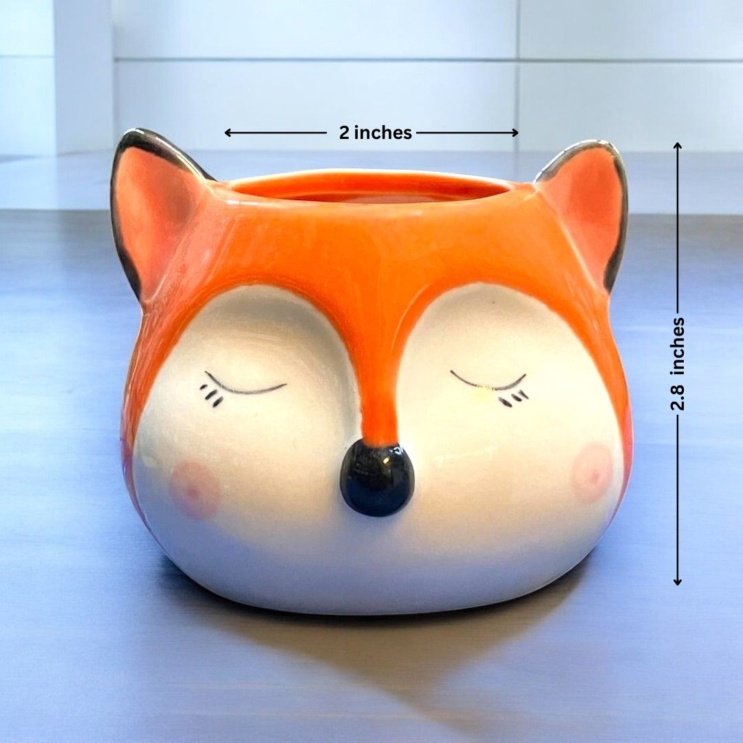 Fox Face Shape Ceramic Planter and Plant