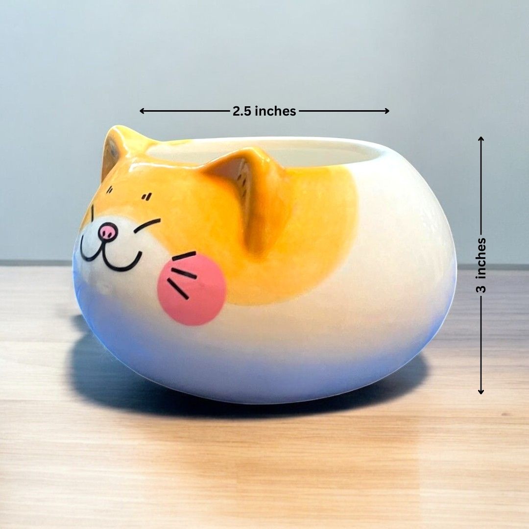 Smiling cat Face Shape Ceramic Planter