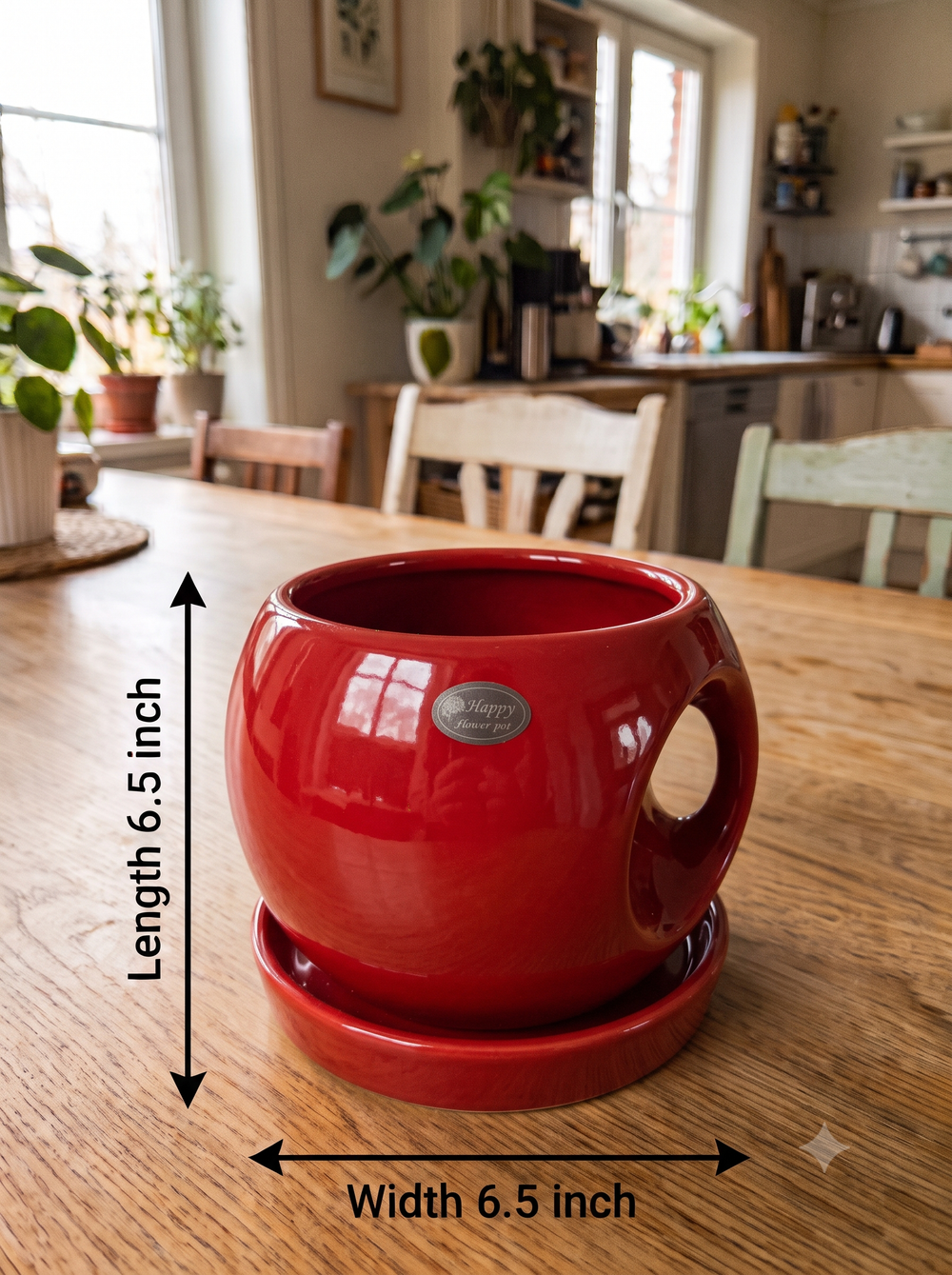 Round Handle Planter - Large in Red