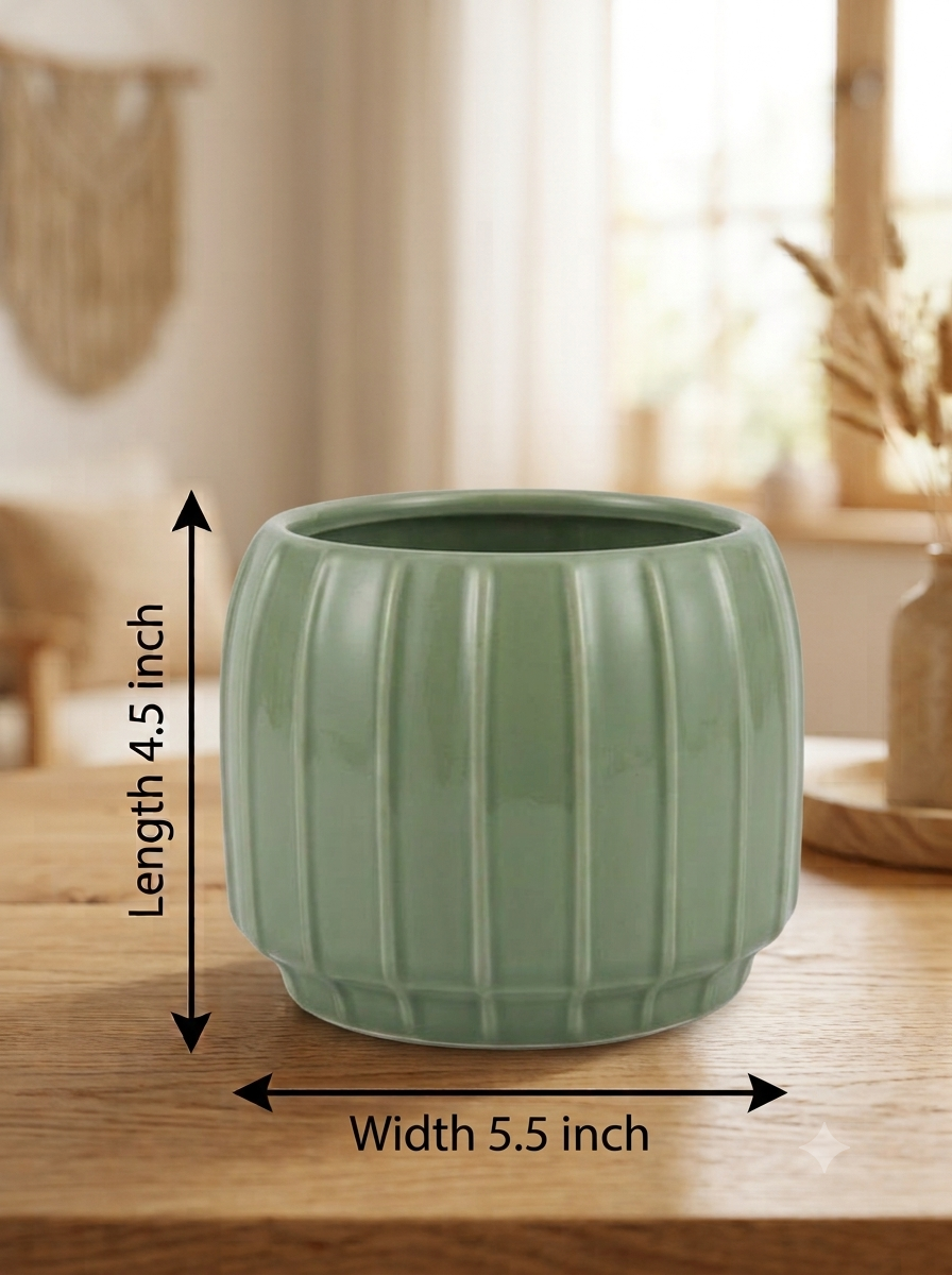 Fluted Barrel Planter - Large in Sage Green