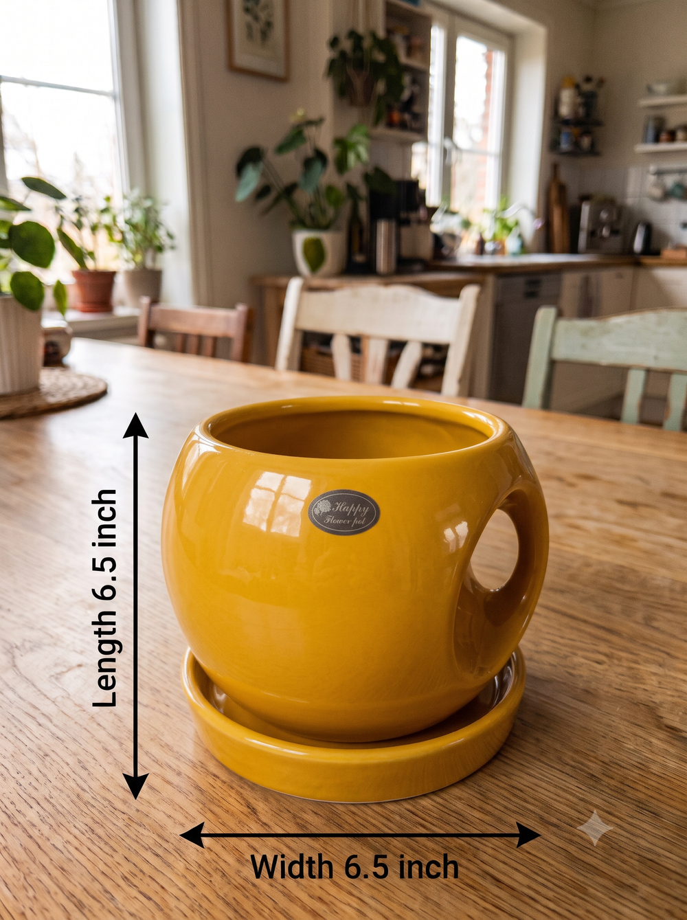 Round Handle Planter - Large in Yellow