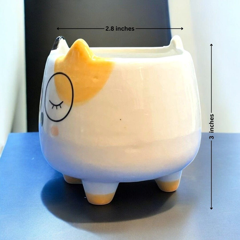 Cat Face Shape Ceramic Planter with legs