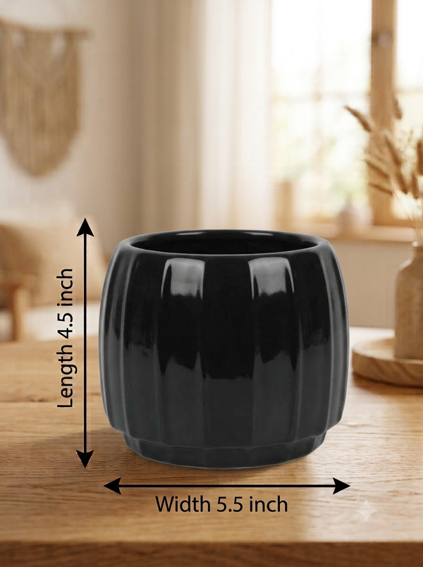 Fluted Barrel Planter - Large in Black