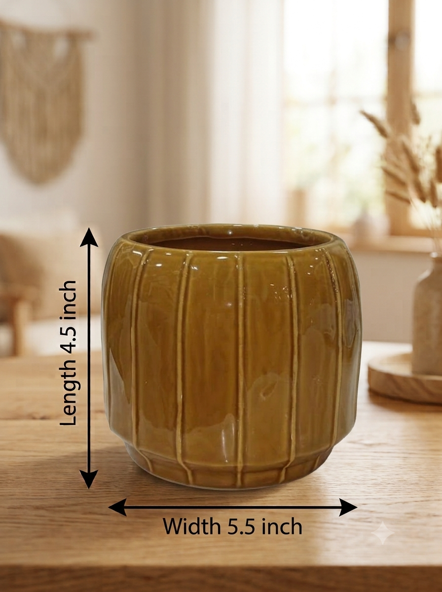 Fluted Barrel Planter - Large in Olive