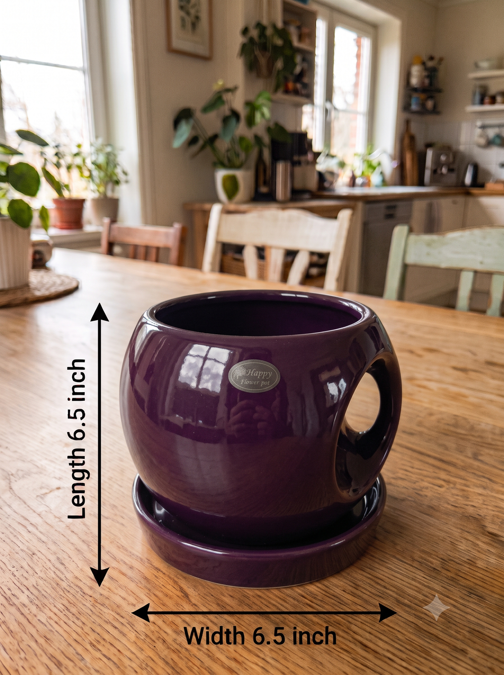 Round Handle Planter - Large in Plum