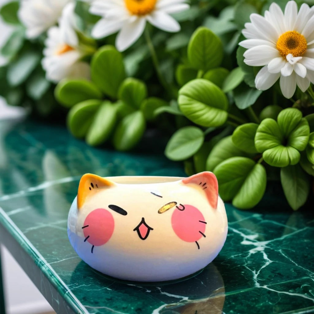 Cat Face Shape Ceramic Planter
