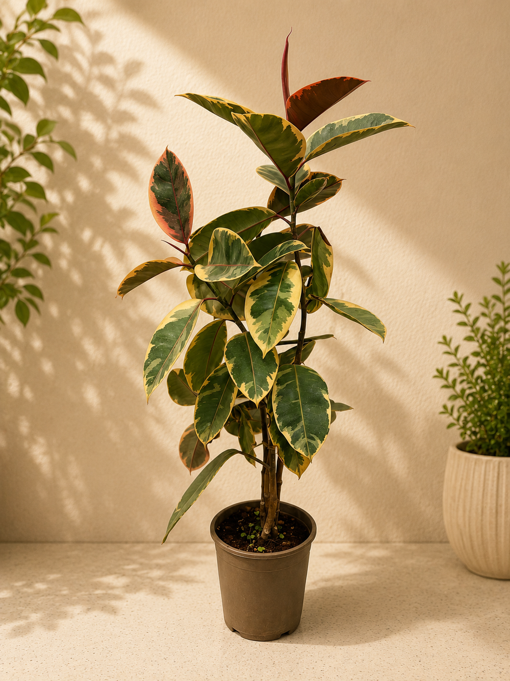 CrazyFlora Ficus Elastica 'Tineke' (Variegated Rubber Plant)