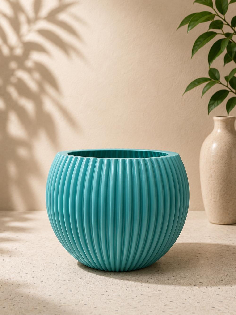 CrazyFlora Ribbed Round Planter – Modern Decorative Pot