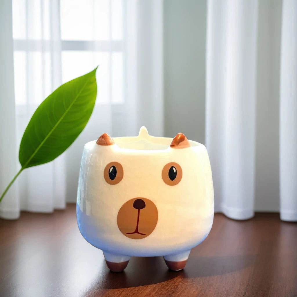 Dog Face Shape Ceramic Planter with Legs in white