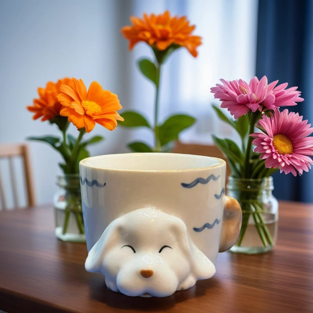 Sleeping Dog Face Shape Ceramic Planter