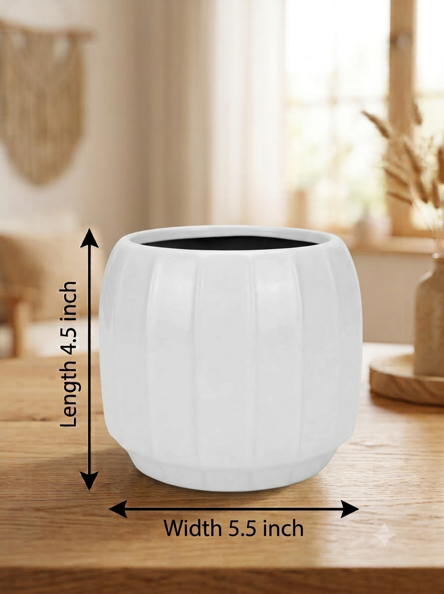Fluted Barrel Planter - Large in White