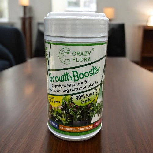 Growth Booster fertilizer packaging for potted flowering plants