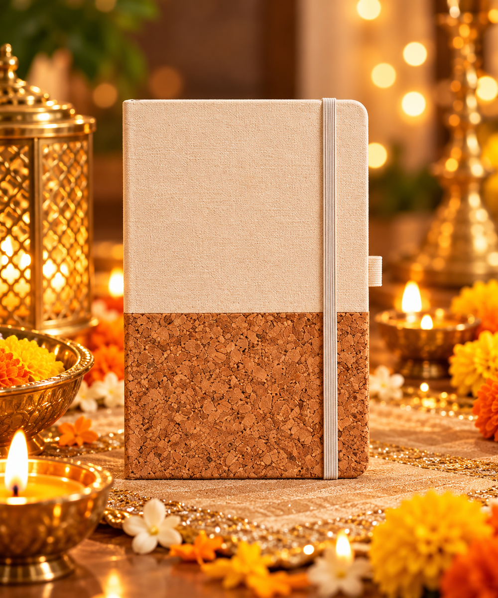 Canvas and cork notebook from the Deepotsav Hamper