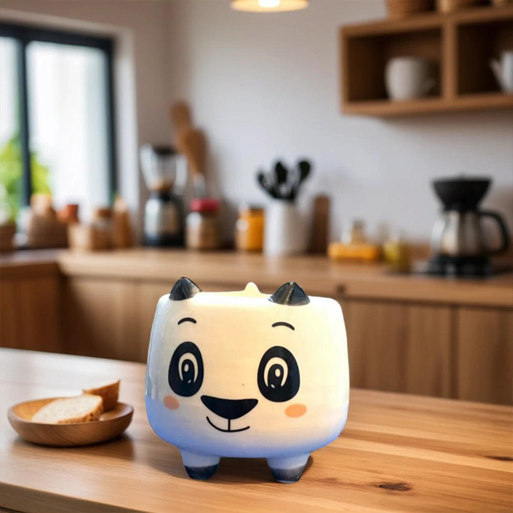 Panda Face Shape Ceramic Planter in white and black