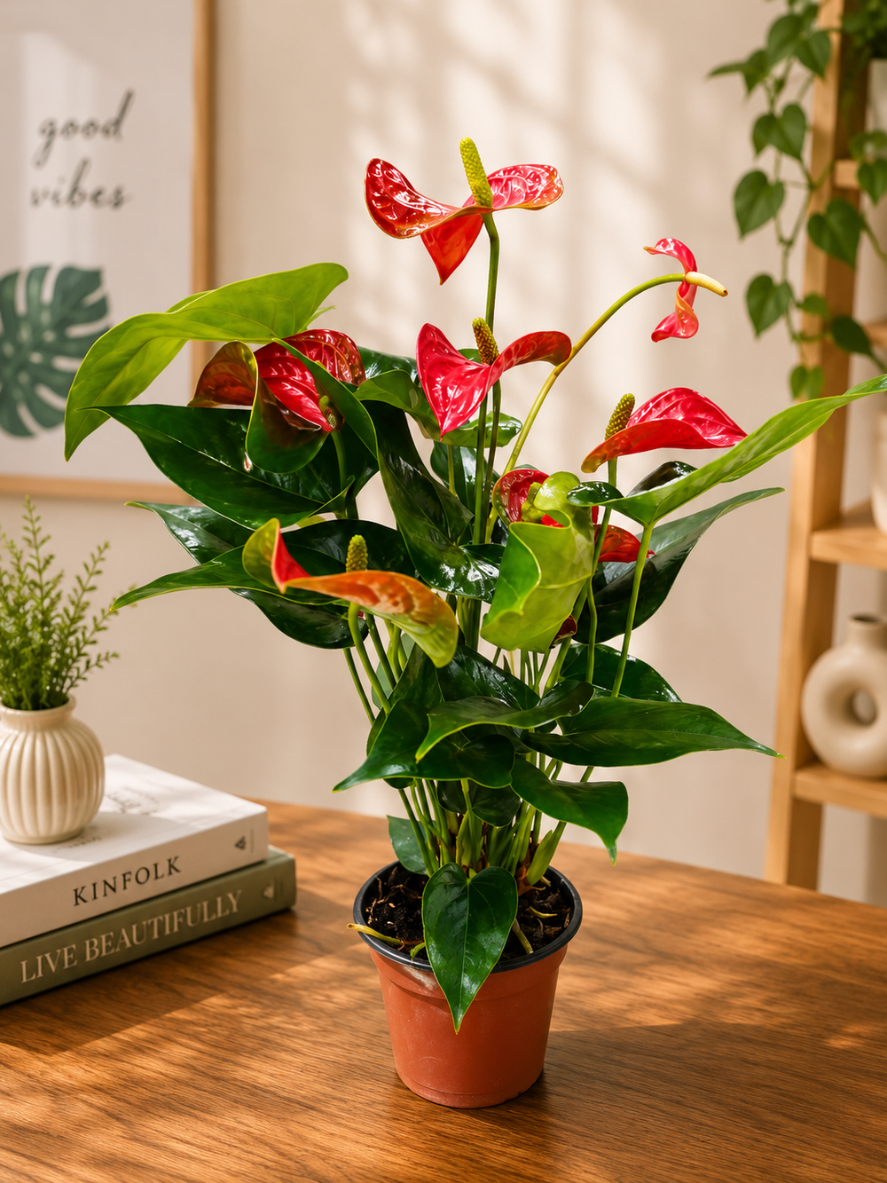 Red Anthurium in Premium Ceramic & Terracotta Planters