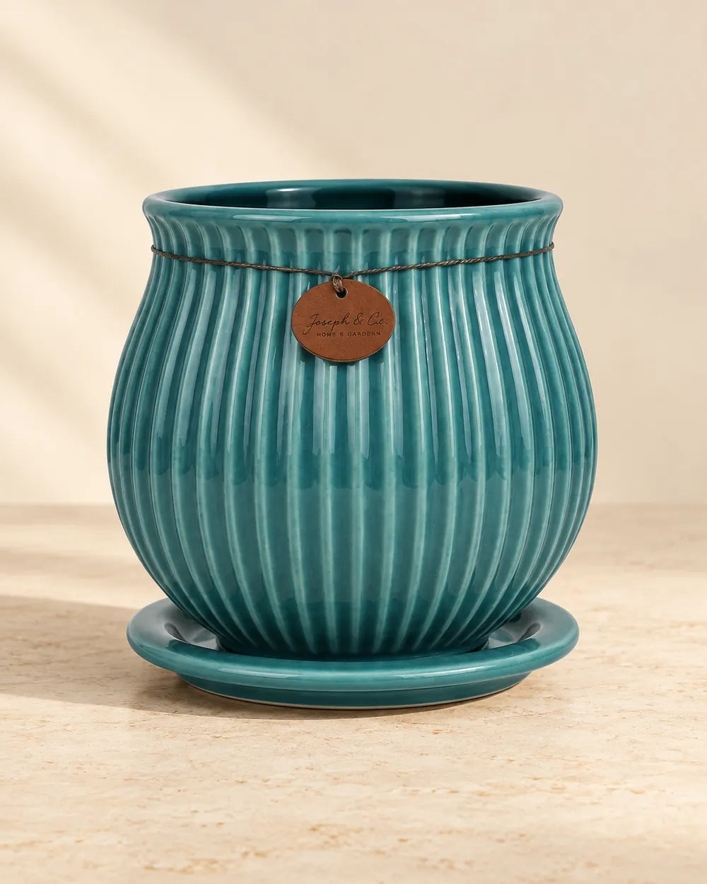 Ribbed Belly Planter - Large in Teal — empty planter