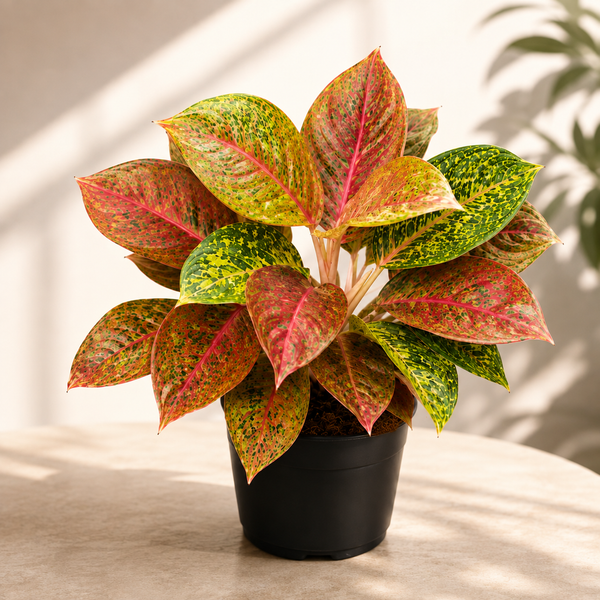 Large Aglaonema plant with lush patterned foliage in a pot