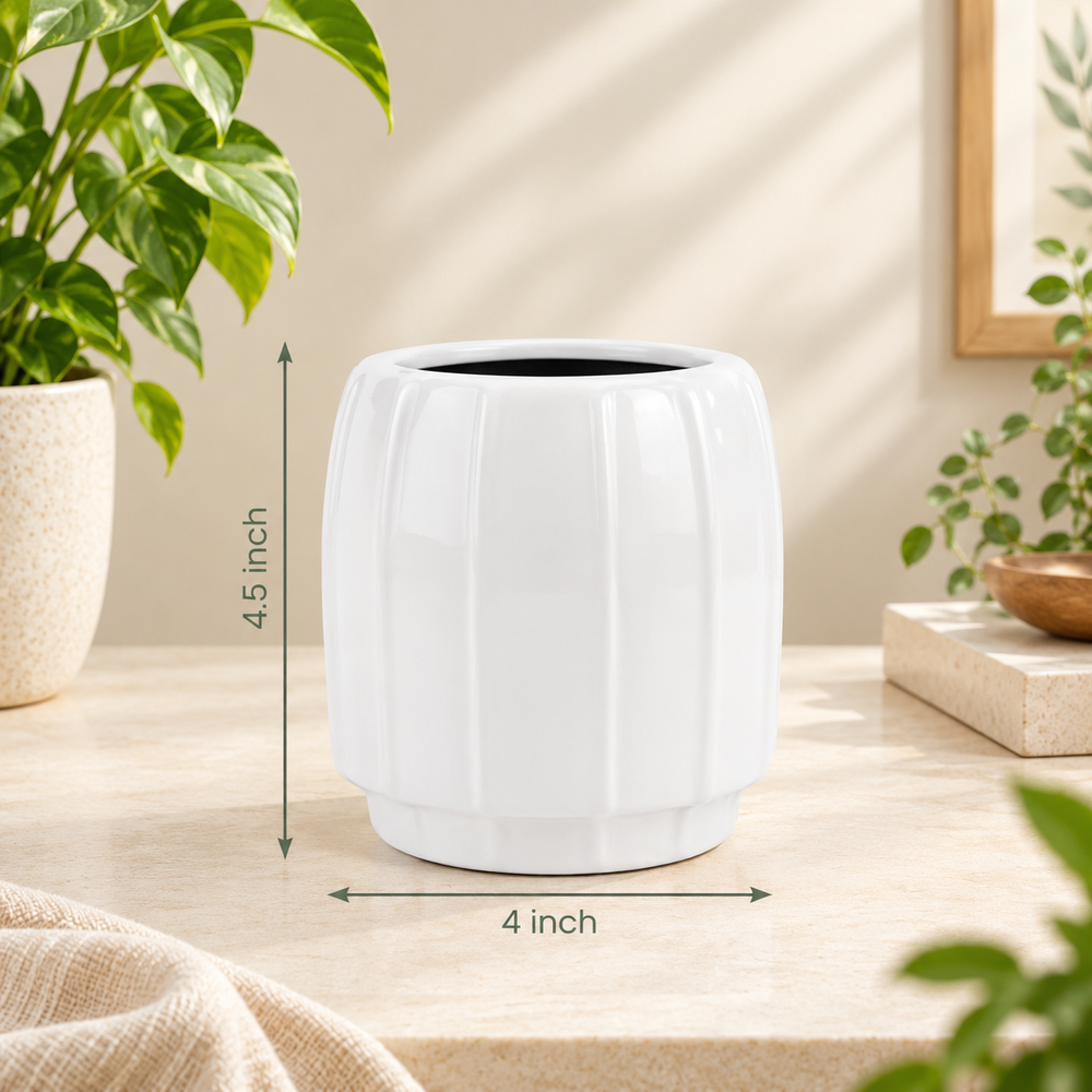 Fluted Barrel Planter in White