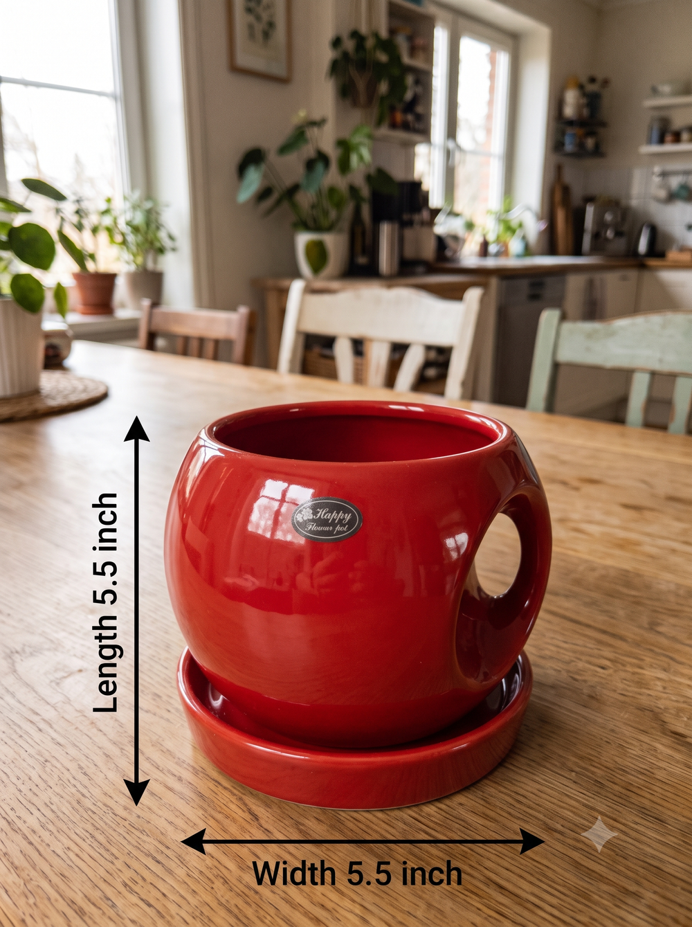 Round Handle Planter - Medium in Red