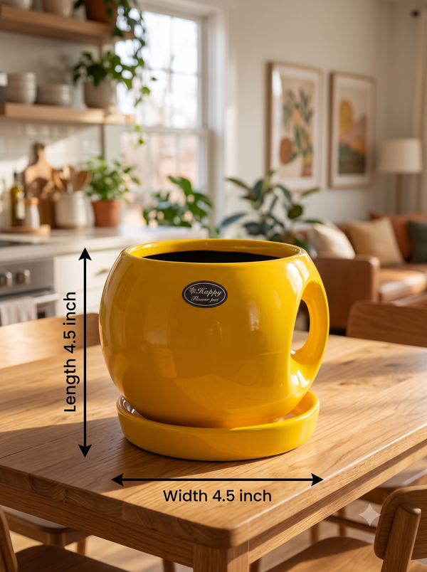 Round Handle Planter - Small in Yellow