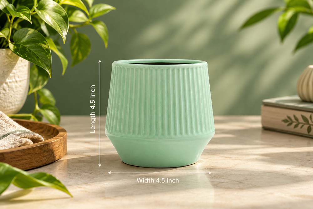 Fluted Taper Planter in Mint Green
