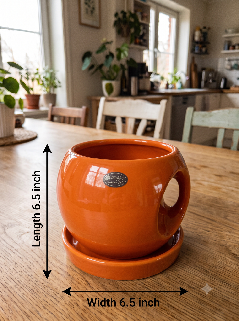 Round Handle Planter - Large in Orange