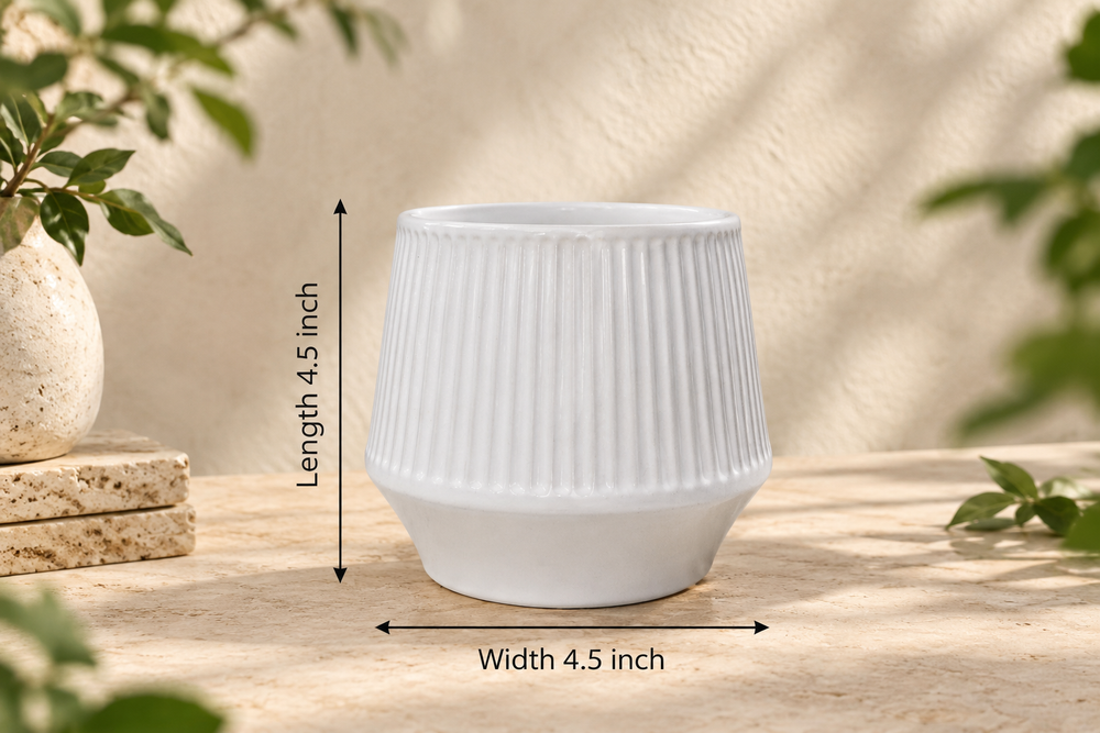 Fluted Taper Planter in White