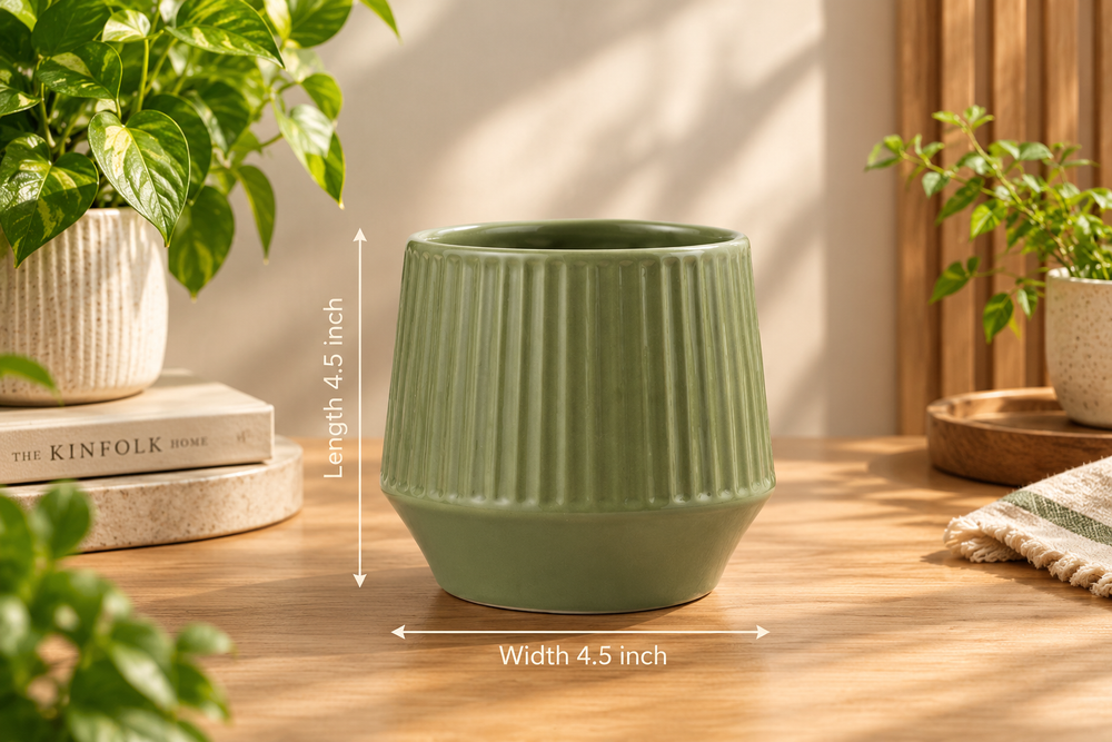 Fluted Taper Planter in Sage Green