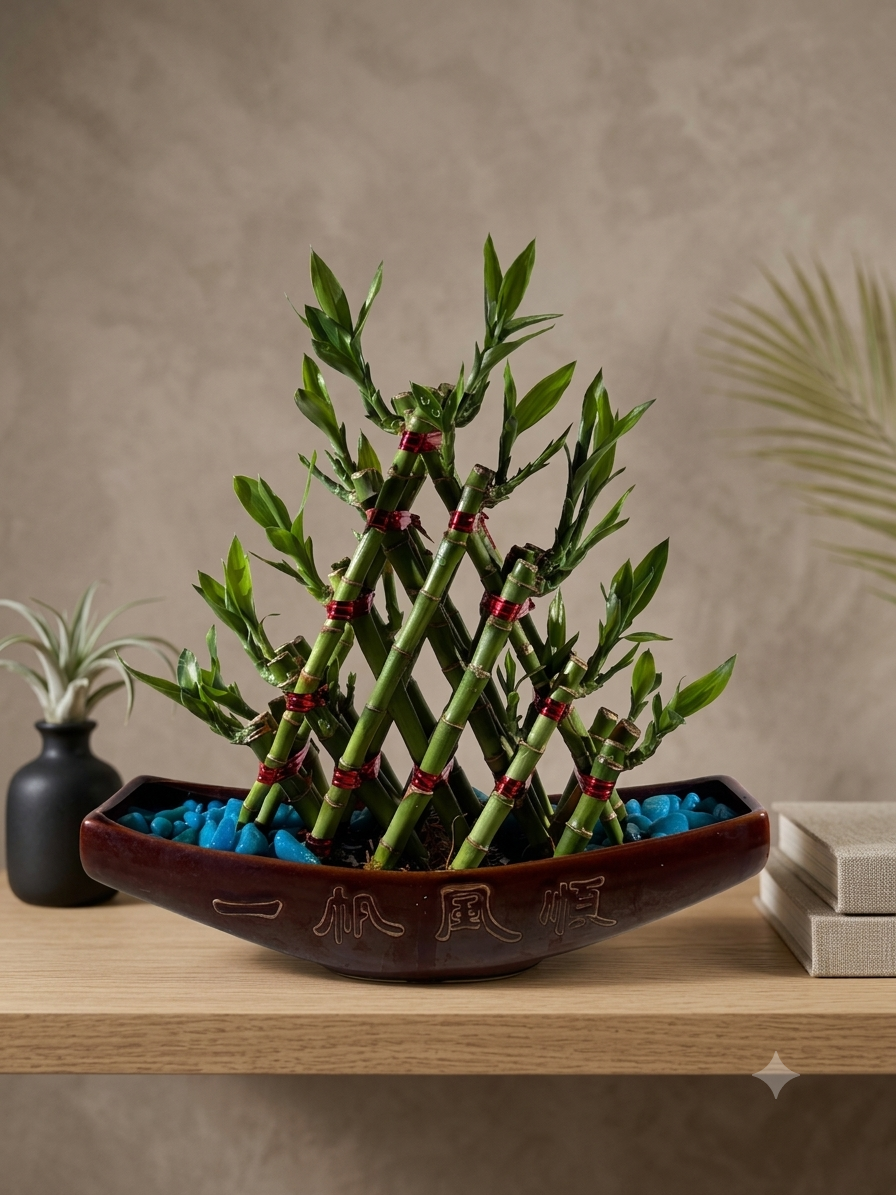 Boat Shaped Lucky Bamboo Plant