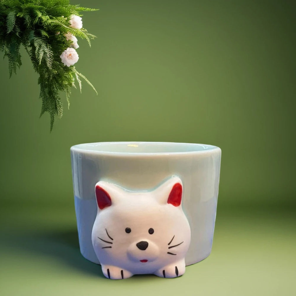 Cat Face Mug Ceramic Planter – Adorable Indoor Plant Pot