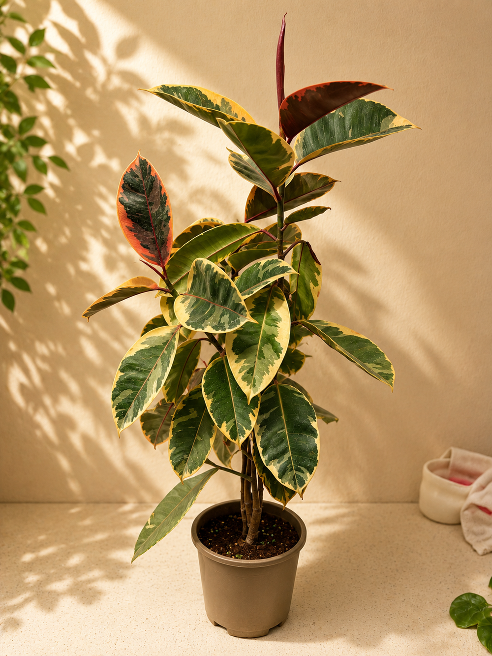 CrazyFlora Ficus Elastica 'Tineke' (Variegated Rubber Plant)