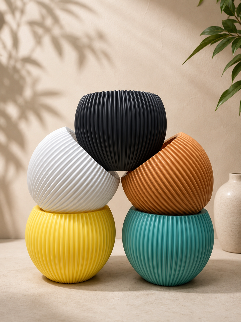 CrazyFlora Ribbed Round Planter – Modern Decorative Pot