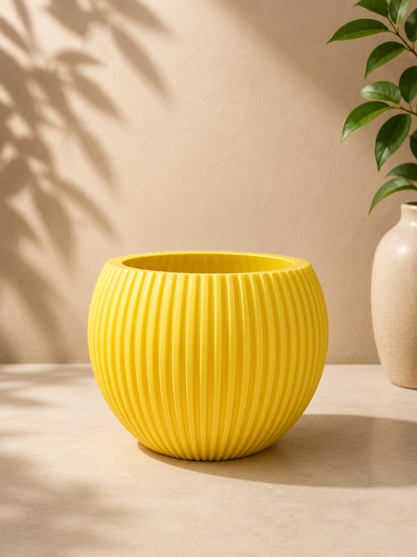 CrazyFlora Ribbed Round Planter – Modern Decorative Pot
