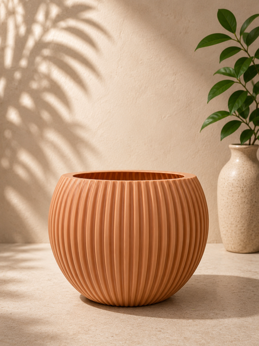 CrazyFlora Ribbed Round Planter – Modern Decorative Pot
