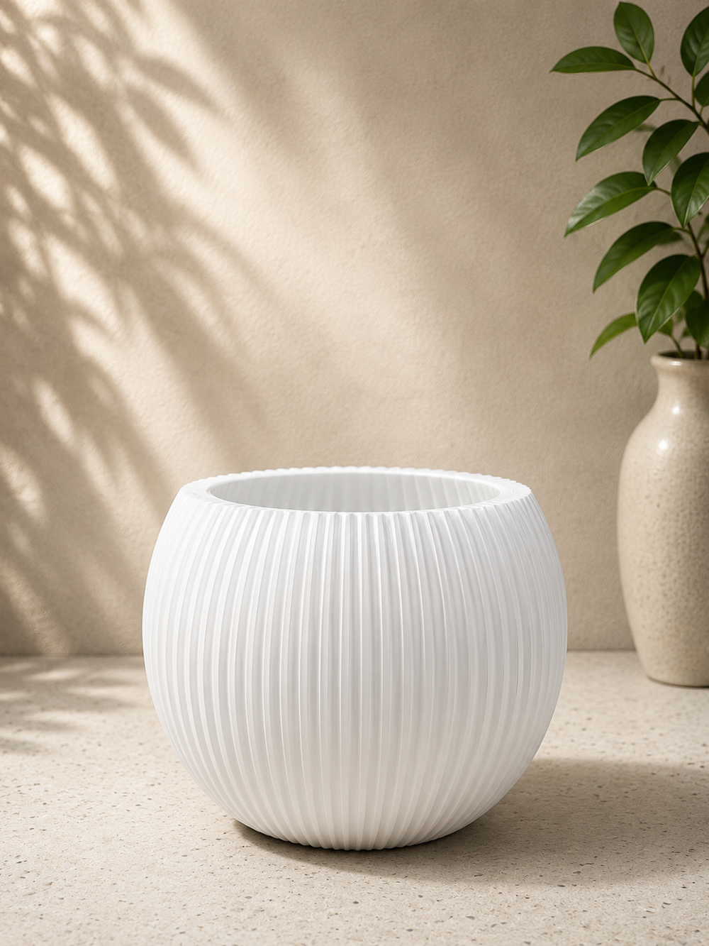 CrazyFlora Ribbed Round Planter – Modern Decorative Pot