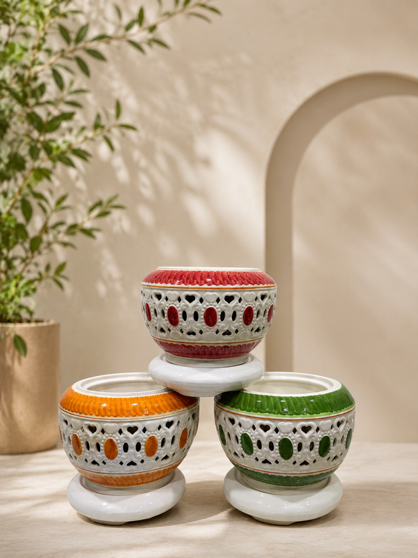CrazyFlora Tricolor Heritage Ceramic Planter