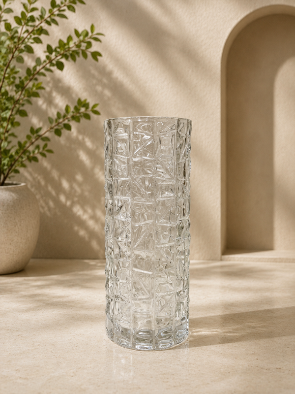 CrazyFlora Clear Glass Flower Vase – Textured Crystal Design