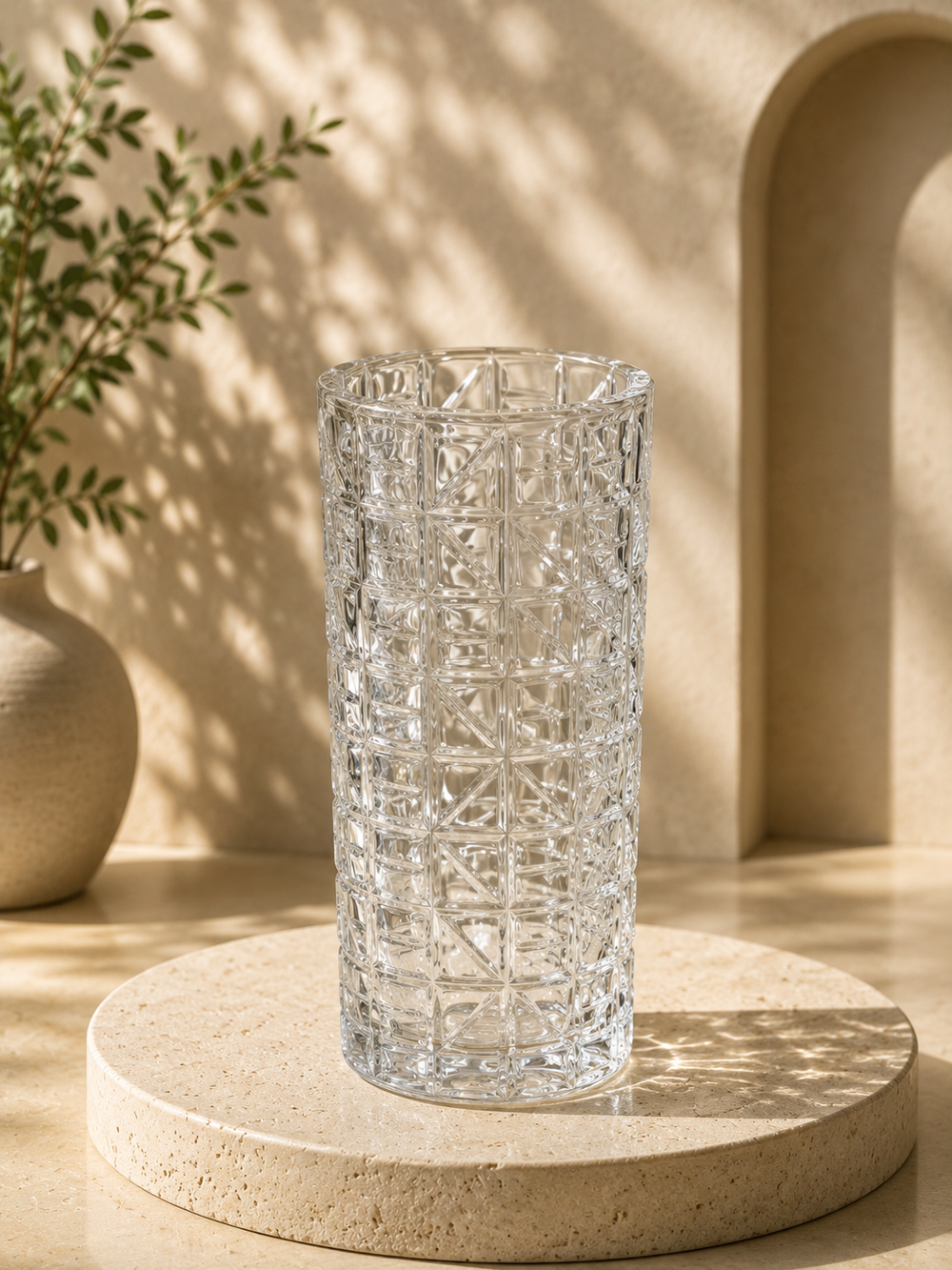 CrazyFlora Clear Glass Flower Vase – Textured Crystal Design