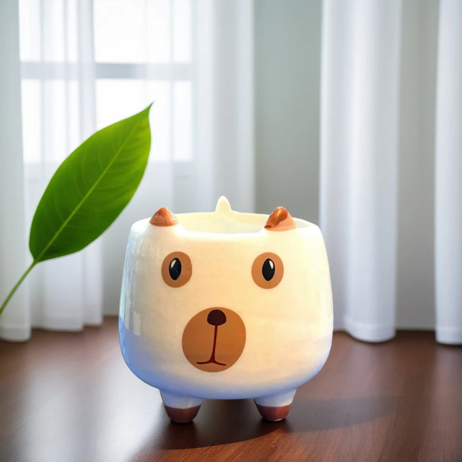 Dog Face Shape Ceramic Planter with Legs in white