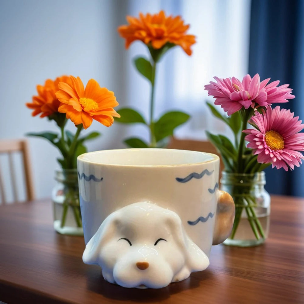 Sleeping Dog Face Shape Ceramic Planter
