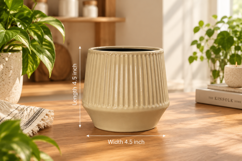 Fluted Taper Planter in Cream