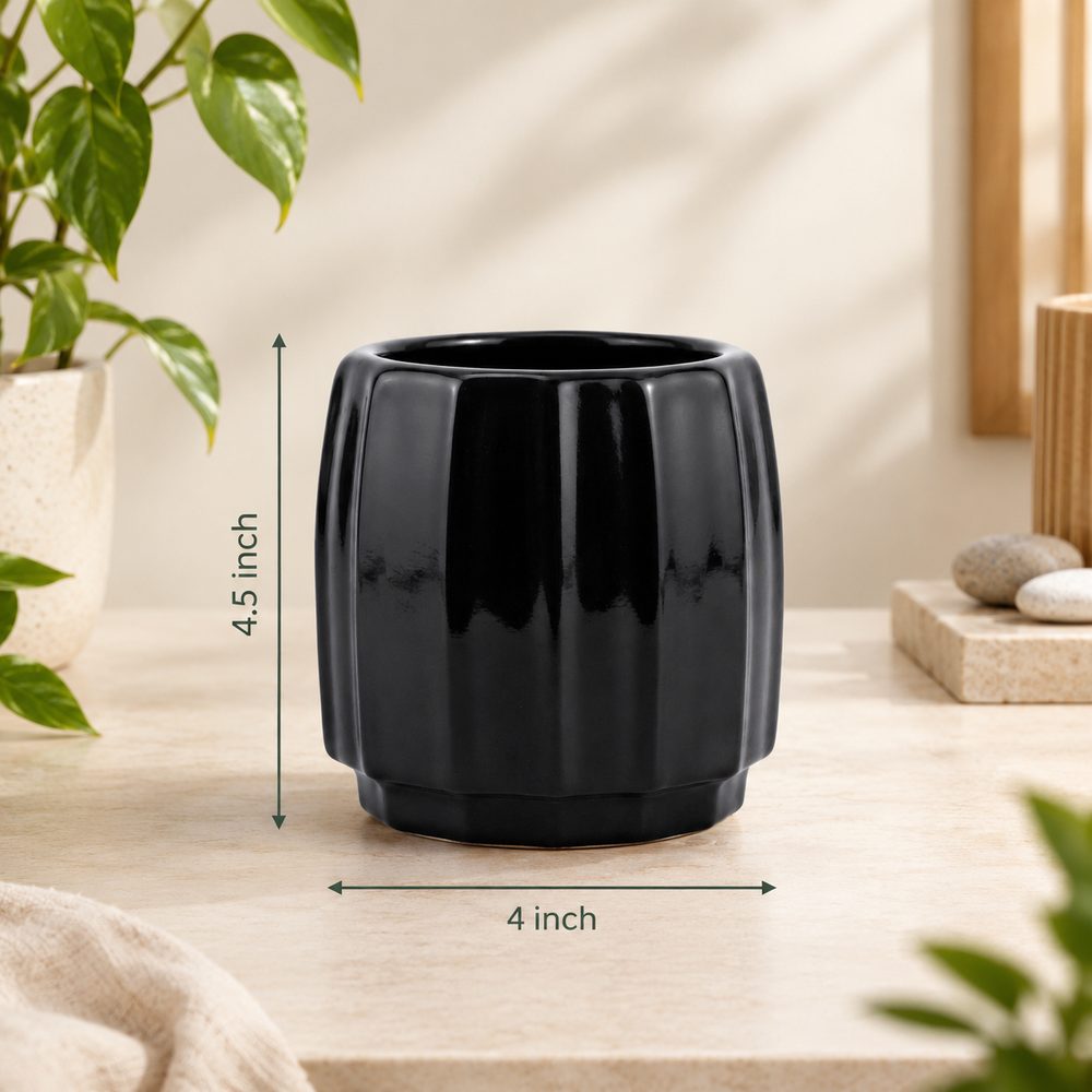 Fluted Barrel Planter in Black