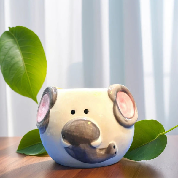 Elephant Face Shape Ceramic Planter in white and brown