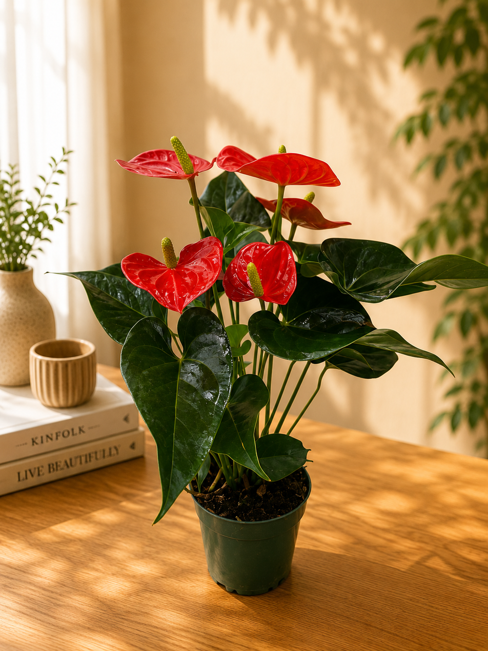Red Anthurium in Premium Ceramic & Terracotta Planters