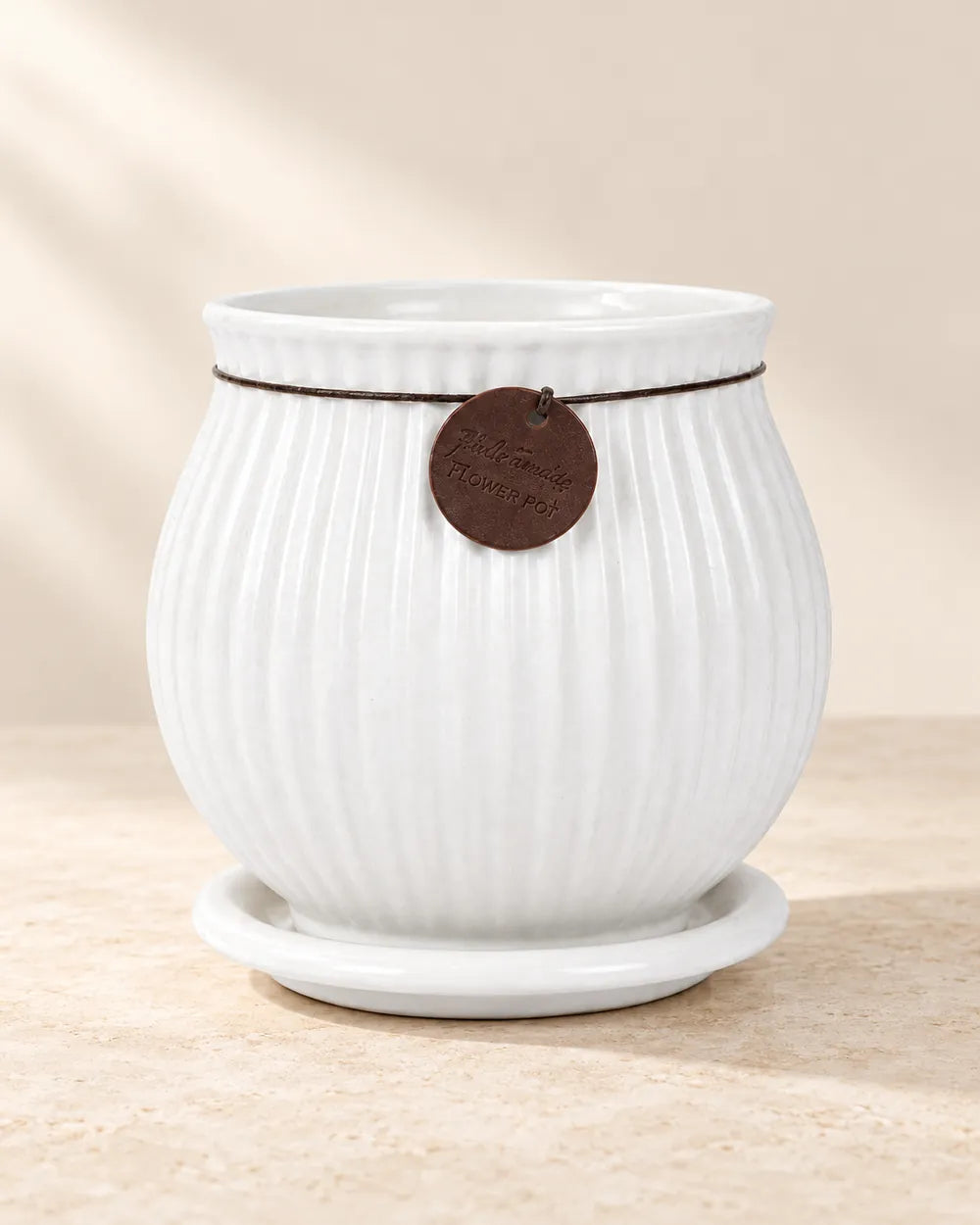 Ribbed Belly Planter - Medium in White — empty planter
