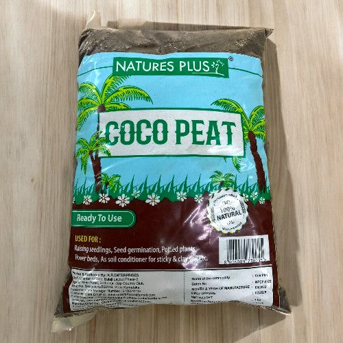 Natures Plus Coco Peat block packaging used as a potting soil conditioner